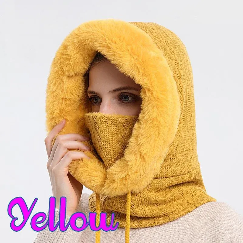 Winter Pelzmütze Maske Set Mit Kapuze Für Frauen Gestrickte Dicke Plüsch Flauschige Beanies Kaschmir Hals Warme_voghion.com