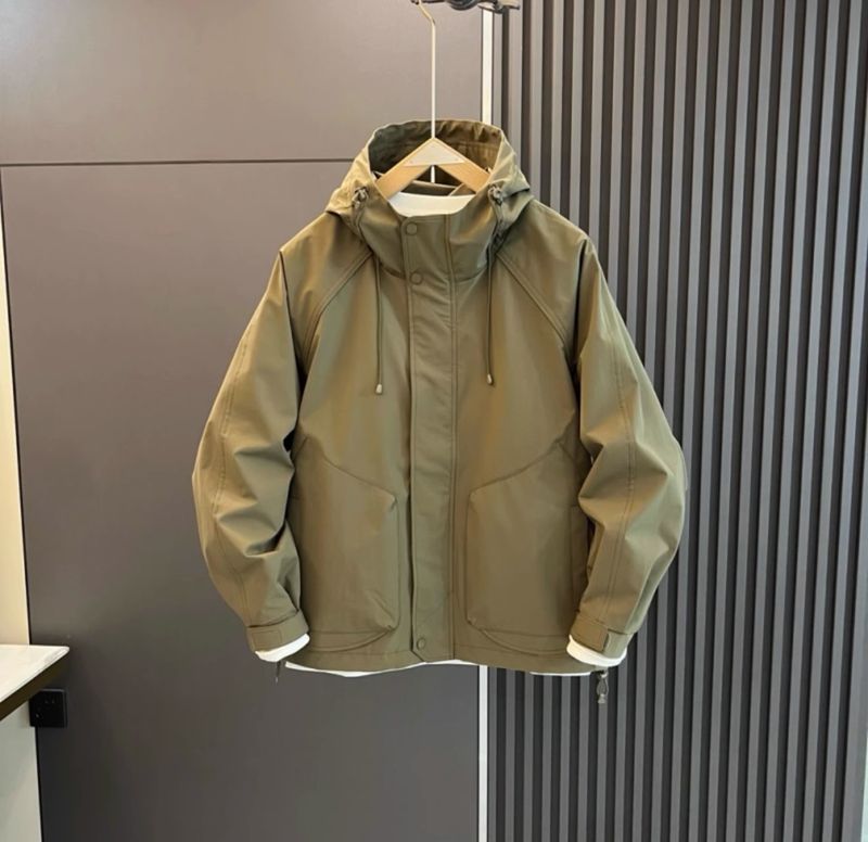 Jacket Outerwear For Men, Windproof Top, Solid Color Hooded, Fashionable, Casual, Loose Workwear, Trendy_voghion.com