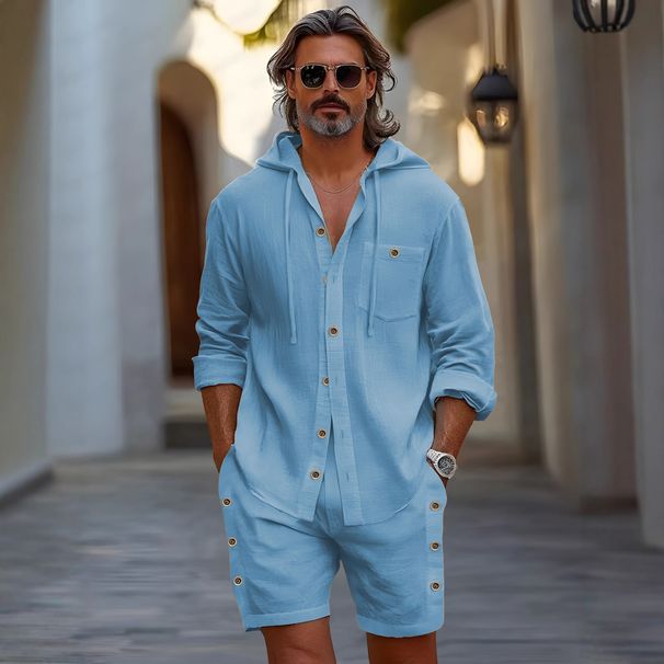 Completo da uomo con felpa con cappuccio e pantaloni della tuta in maglia stampata - Completo casual invernale in due pezzi_voghion.com