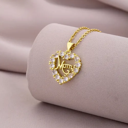 Muoti kupari zirkoni riipuskaulakoru naisten temperamentti sydämenmuotoinen elegantti äitienpäivä äidin kirjain nimi riipuskaulakoru_voghion.com