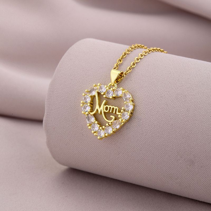 Fashion Copper Zircon Pendant Necklace Female Temperament Heart-shaped Elegant Mother's Day Mother's Letter Name Pendant Necklace_voghion.com