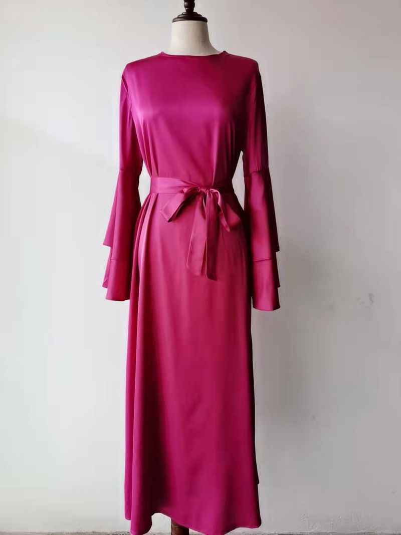 Women's clothing solid color plus size dress double layer bell sleeve robe dress_voghion.com