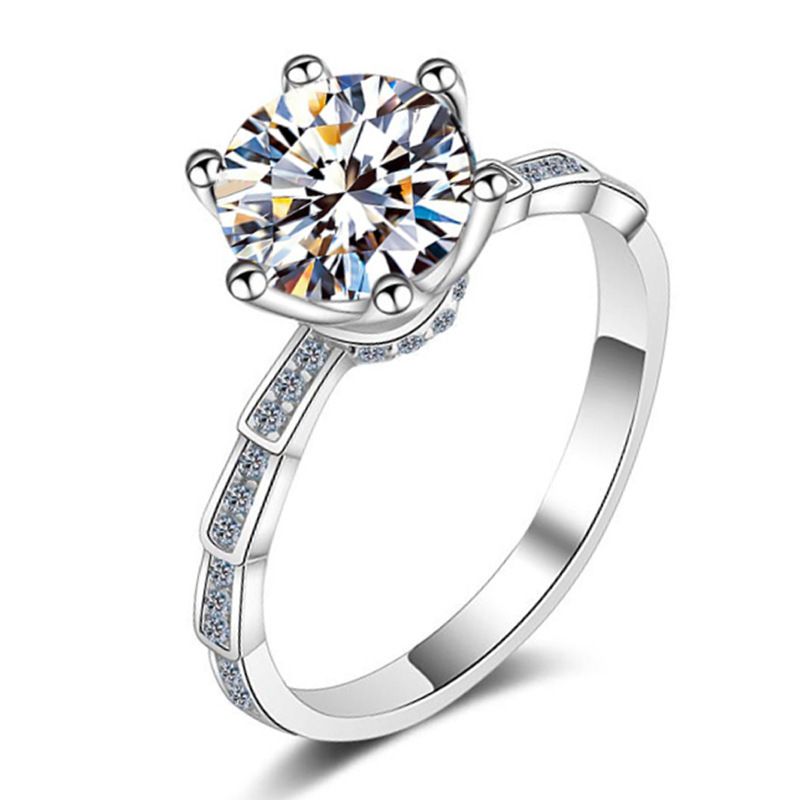 Eingelegter Moissanit-Antrags-Hochzeitsring, vergoldet, 2 Karat, D-Farbe, Schlangenknochen, sechs Krallen, Diamant_voghion.com