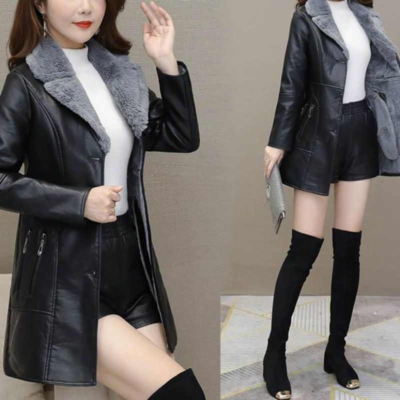 Damenmode-Temperament, schlanker, schlanker Taillen-Pu-Mantel_voghion.com