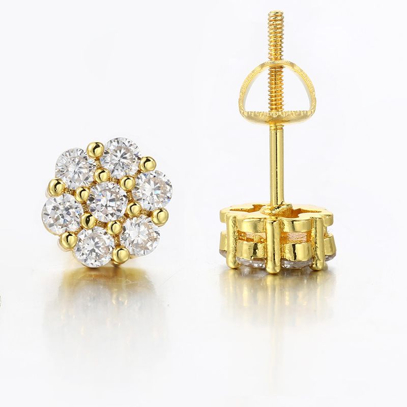 Men’s Jewelry Set Fashion New 7mm Flower Thread Earrings For Women Micro Inlaid Zircon Gold Plated Earrings E Popular Hip Hop Earrings_voghion.com