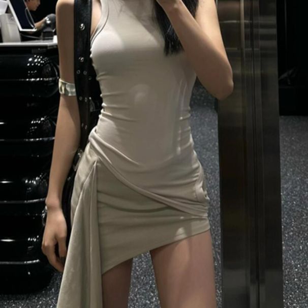 American Spicy Girl Women's Summer Slim Fit Sleeveless Tank Top High Waist Irregular Ribbon Wrapped Hip Half Skirt Set_voghion.com