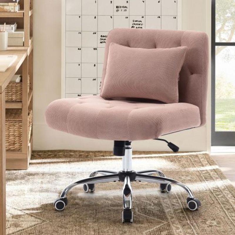 Bürostuhl Ohne Armlehnen Drehstuhl Linen Schreibtischstuhl Mit Lendenkissen Schminkstuhl Mit Rädern, Sessel Für Schlafzimmer/Arbeitszimmer, Für Frauen, Mädchen, 160KG Belastbarkeit_voghion.com