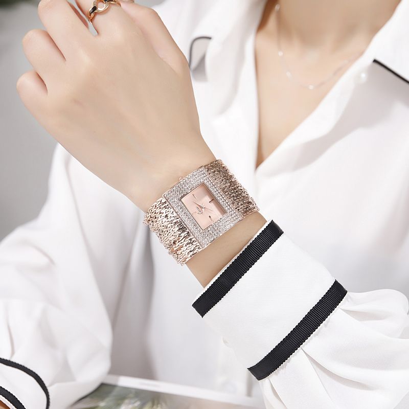 Orologi da donna con catena quadrata, orologio al quarzo in oro da donna, orologio con strass, orologio con bracciale alla moda squisito_voghion.com
