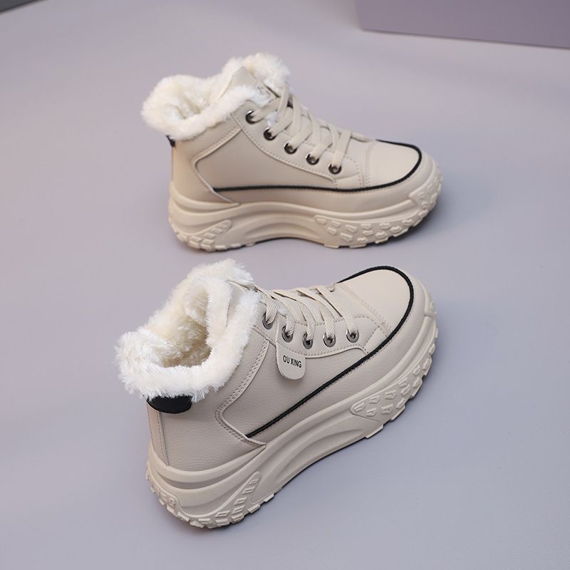 High-top women's shoes new winter velvet thickened sports shoes soft-soled warm large cotton shoes_voghion.com