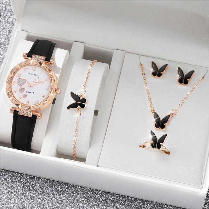 Orologi da donna con bracciale, nuovi orologi al quarzo con cinturino in pelle Love Butterfly Set_voghion.com