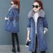 Kvinder vinter denim fleece frakke stor lodnet krave mellemlængde klaplommer Cardigan varm tyk afslappet damejakker_voghion.com