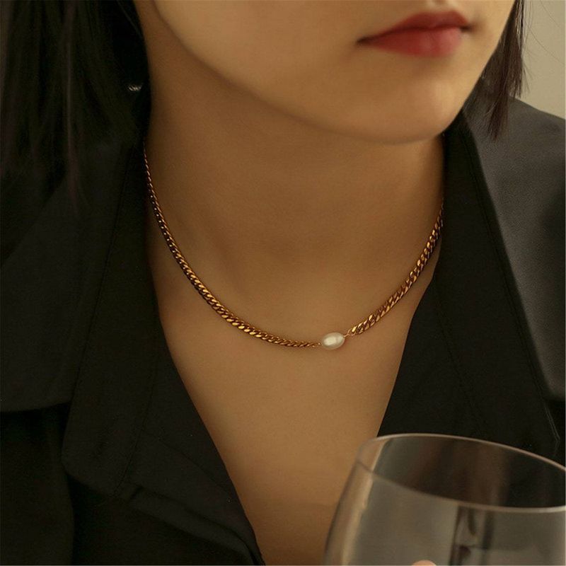 Stile Nuovo Gioiello Versatile Collana di Perle Barocche Bohémien con Catena Spessa e Piccola_voghion.com