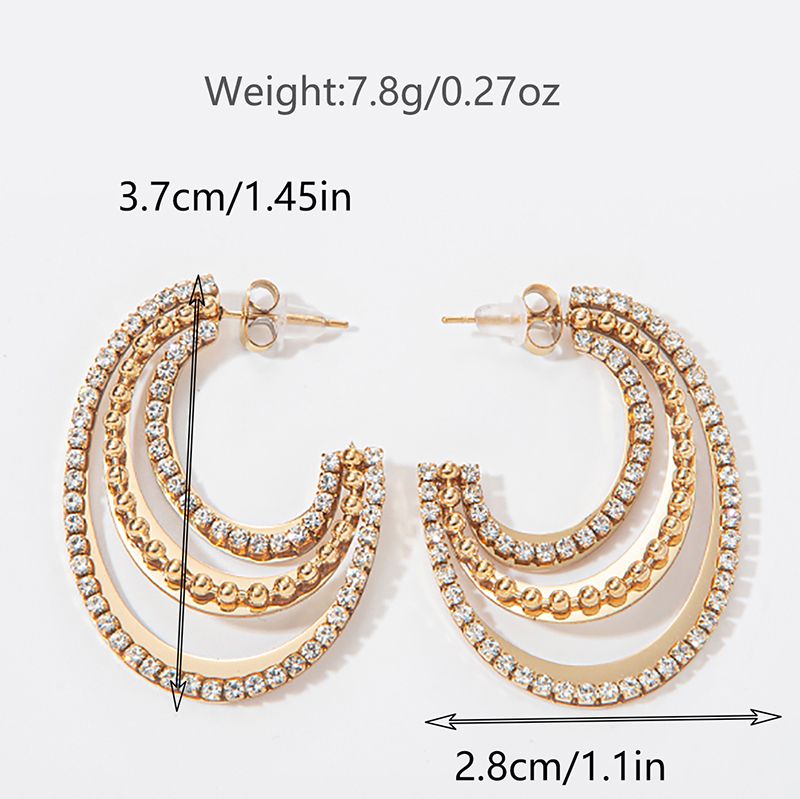 1 paio di orecchini a bottone in stile classico casual IG a forma di U con luna, colore pieno, intarsi in acciaio inossidabile 304, zircone, placcato oro 14K_voghion.com