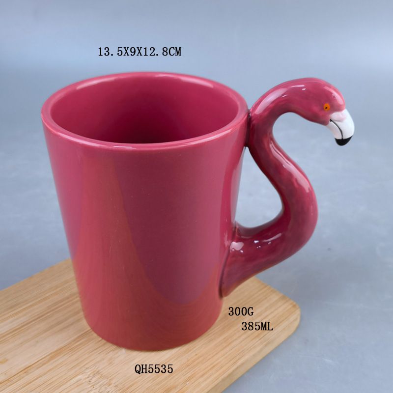 Ceramic animal shaped mug, flamingo coffee cup, internet red girl pink 3D flamingo water cup, gift cup_voghion.com