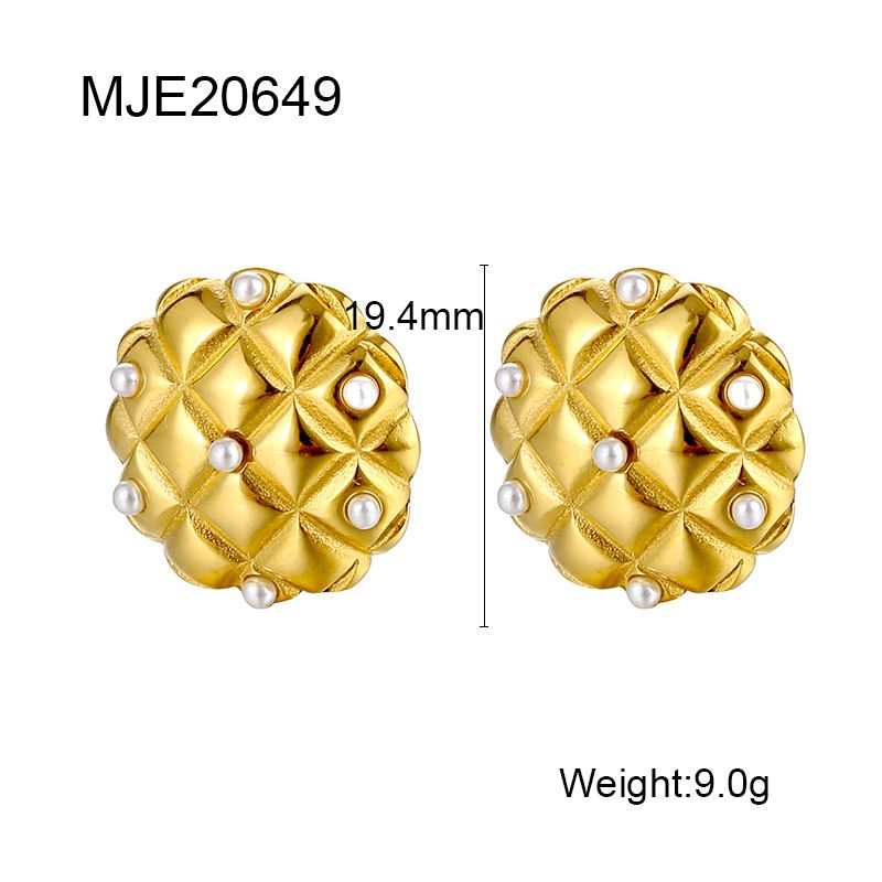 Women's Jewelry Elegant Checkerboard Zircon And Pearl Stainless Steel Earrings For Women, Hypoallergenic & Stylish Geometric Design_voghion.com