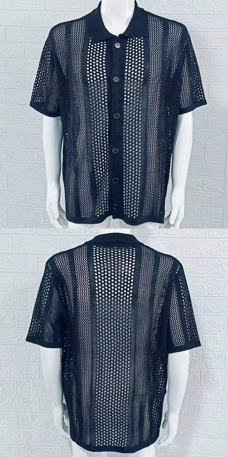 Pull d'été en maille fine à revers et manches courtes pour homme_voghion.com