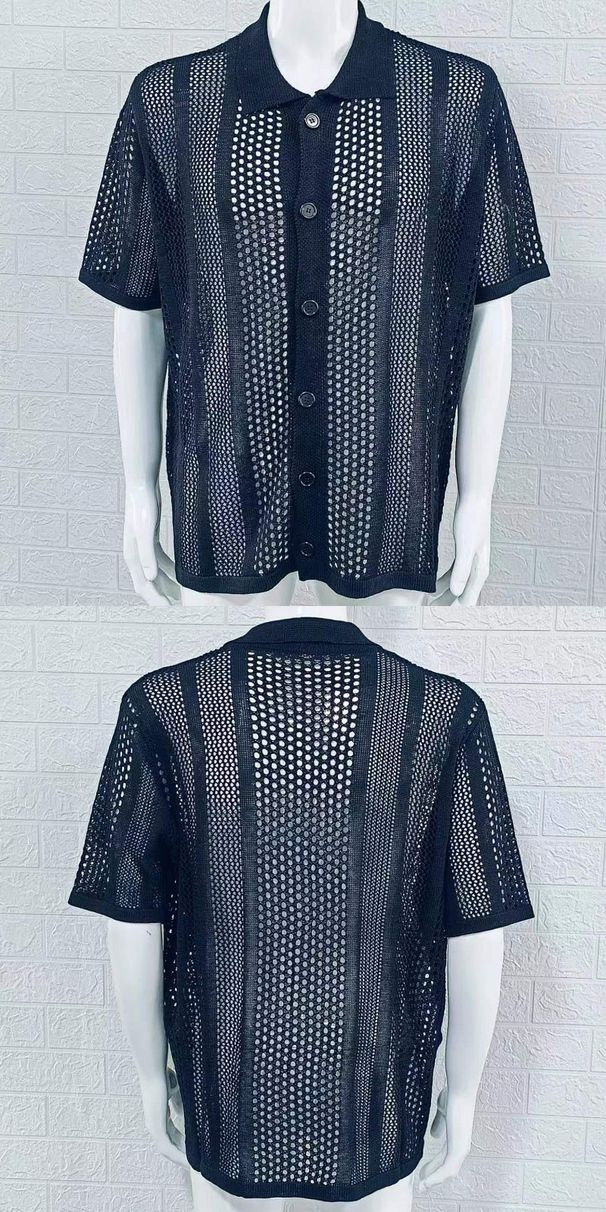 Pull d'été en maille fine à revers et manches courtes pour homme_voghion.com