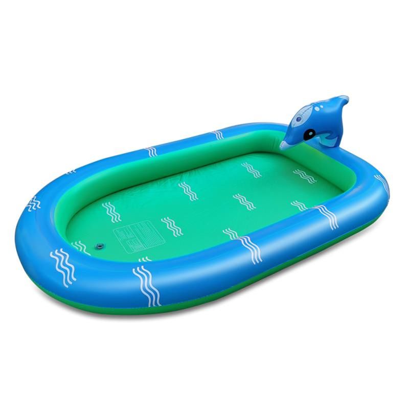 Piscina inflável infantil com golfinhos e dinossauros - Centro de recreação aquática para bebês com pulverizador embutido Piscina inflável para áreas externas_voghion.com
