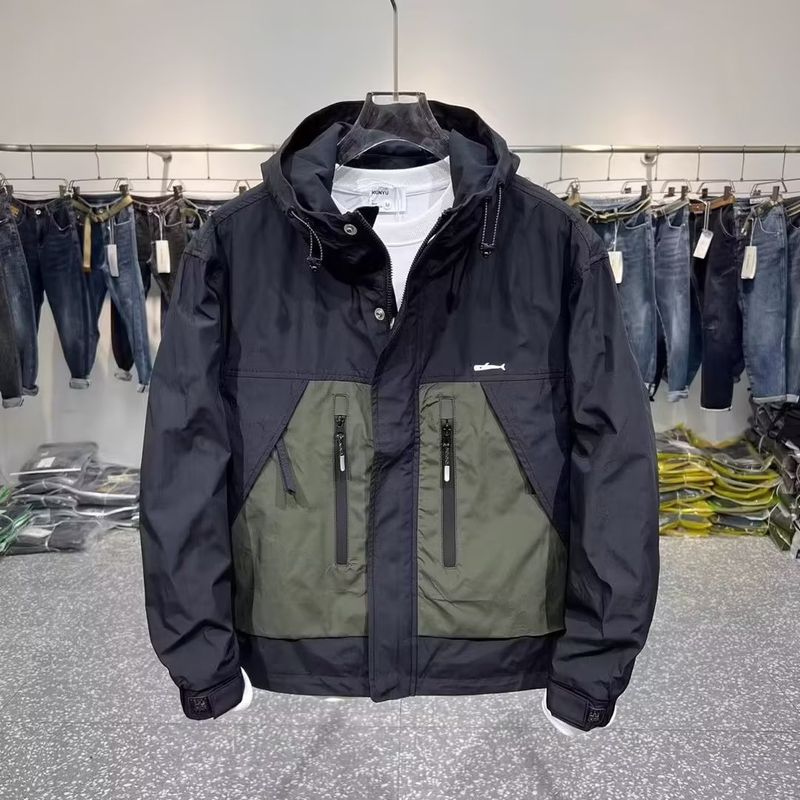 Herrenbekleidung – Hochwertige Arbeitsjacke mit Kapuze und Farbblockdesign und Taschen – wasserdichte Windjacke für Jugendliche und Freizeitkleidung_voghion.com