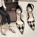 One line buckle high heels, spring and summer plaid pointed shallow mouthed sexy thin heel buckle hollow sandals_voghion.com