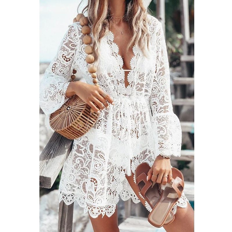 Abito estivo da donna sexy con scollo a V in pizzo con protezione solare da spiaggia_voghion.com