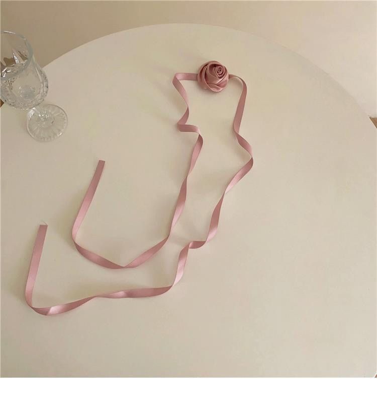 Collana girocollo in raso rosa, super fata, stile francese, con nastro floreale, elastico per capelli multiuso, accessorio_voghion.com