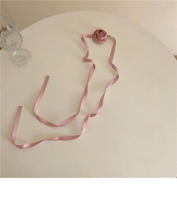 Collana girocollo in raso rosa, super fata, stile francese, con nastro floreale, elastico per capelli multiuso, accessorio_voghion.com
