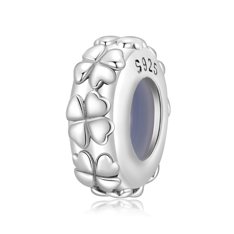 Four-leaf Clover Silicone Spacer Beads Charm Sterling Silver Charm, SCC3108_voghion.com