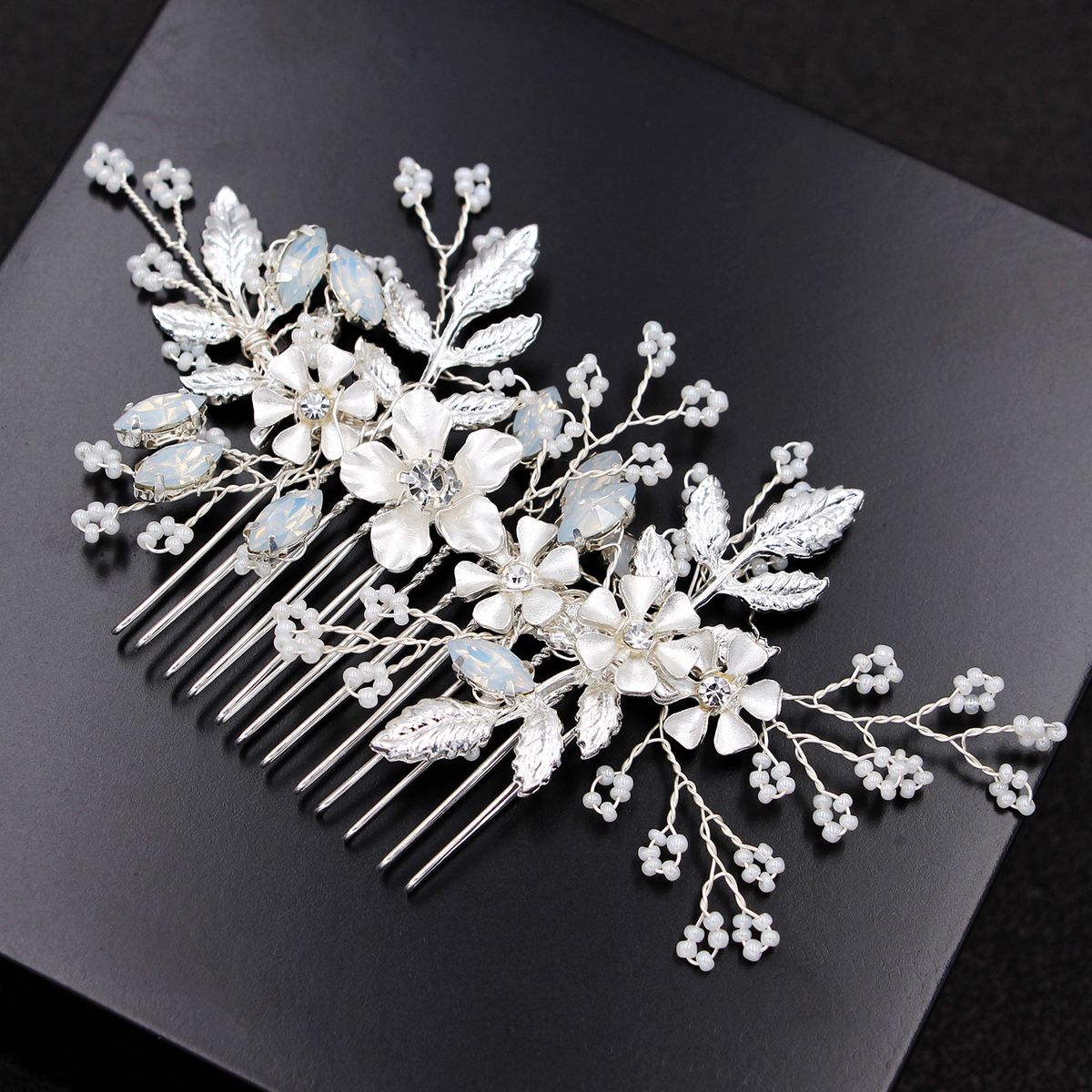 Perline di miglio fatte a mano in argento transfrontaliero, pettine per capelli con perline di diamanti, copricapo da sposa e accessori per capelli_voghion.com