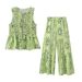 Women's Clothing Fashion Printed Round Neck Sleeveless Lace Up Vest Top Casual Street Style Trousers Suit_voghion.com