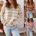 Women's Casual Color Block Striped Long Sleeve Oversized Sweater - Soft Cotton Blend Knitwear, Relaxed Fit, Round Neck, Fall Fashion Essential_voghion.com