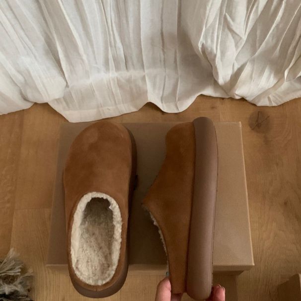 Internet Celebrity Style Thick-Soled Little Potato Plush Lined Shoes Warm Slip-On Half-Slip Snow Boots For_voghion.com