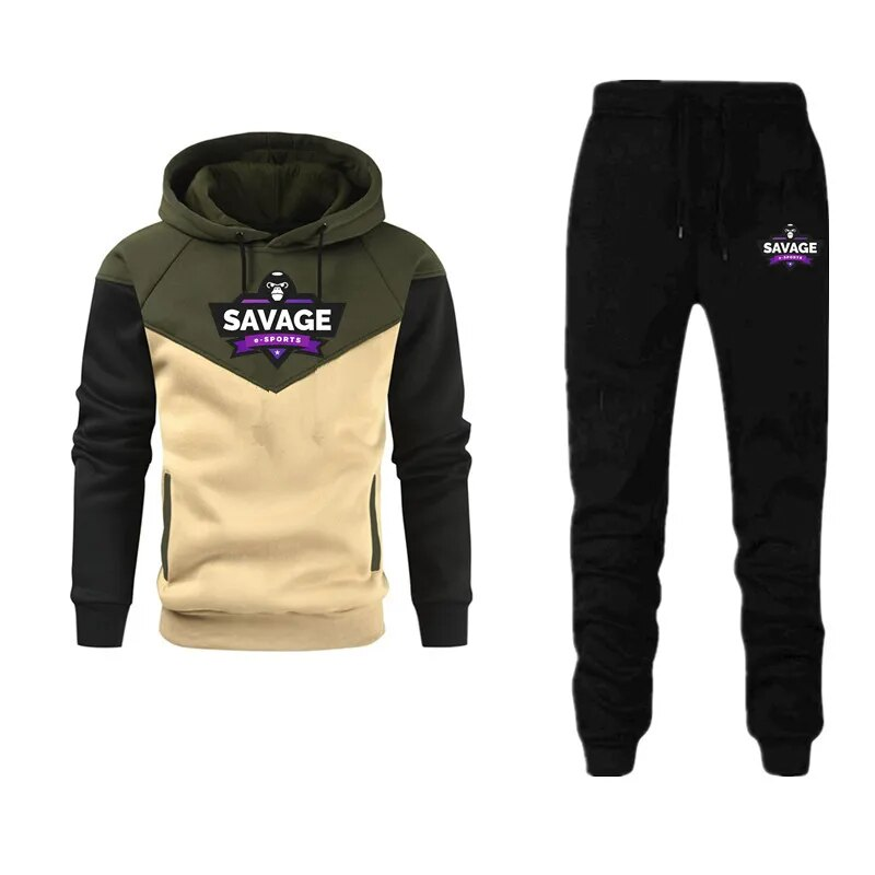 2 pièces costume printemps automne hommes sweat ensemble impression sweats à capuche + survêtement cordon pantalon décontracté Fiess vêtements de sport pour homme_voghion.com