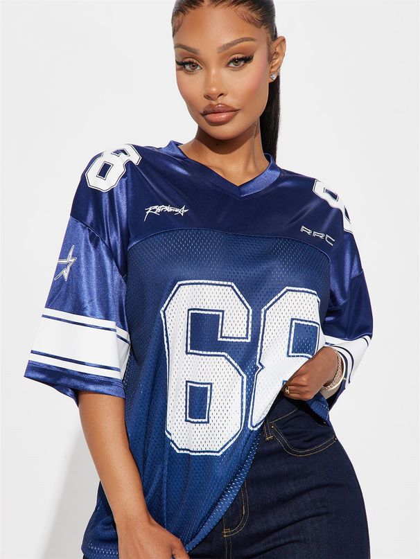 Dameskleding Splicing Letter Printing Losse Sport Stijl Jersey Korte Mouw T-shirt_voghion.com