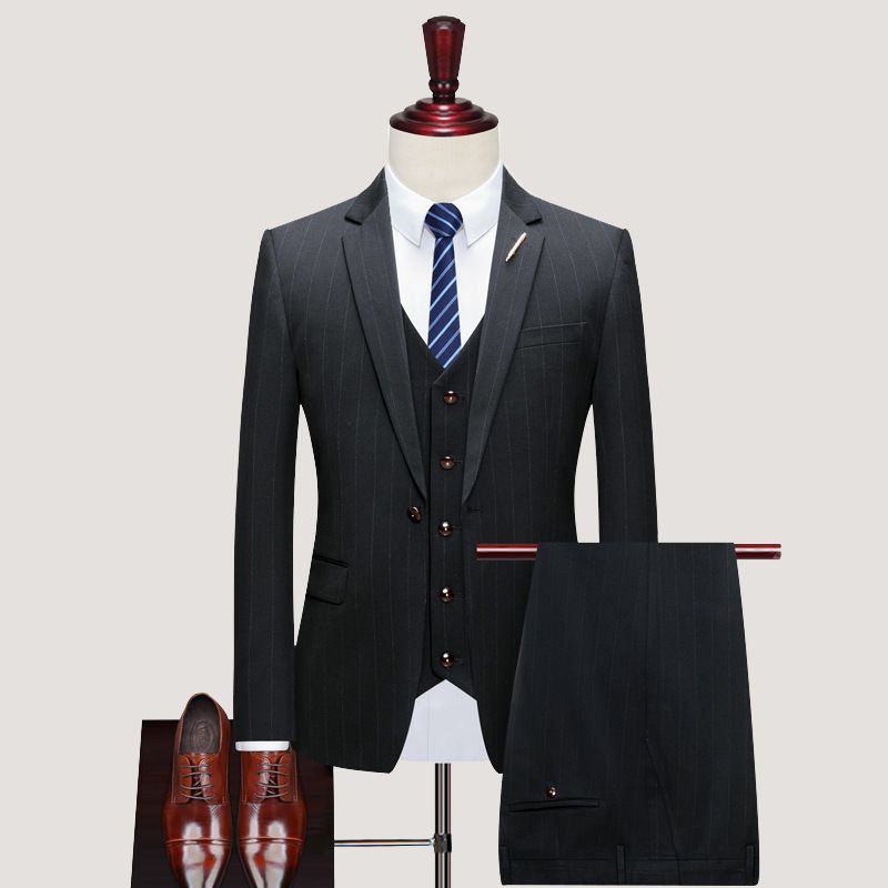 Abito da uomo business casual da uomo in tre pezzi a righe slim fit da sposo formale SJT808_voghion.com