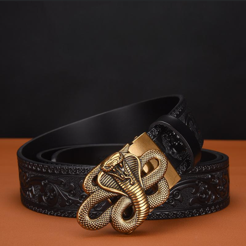Kleding Accessoires automatische gesp heren riem echt leer retro stijl gesneden casual wilde tijger wolf koning slang_voghion.com