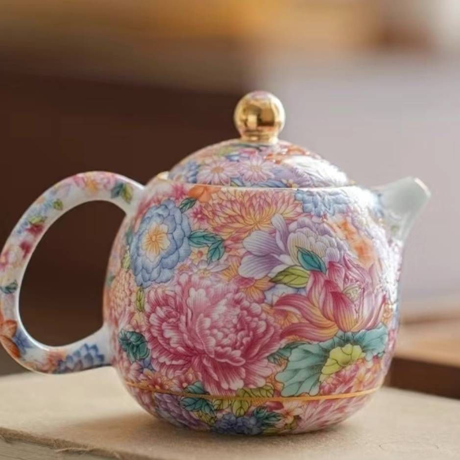 Jingdezhen Yangzhi Jade Emaille Kleurrijke Drakenei Theepot Hoogwaardige Huishoudelijke Theepot Zakelijk Cadeau Keramische Kung Fu Theeset_voghion.com