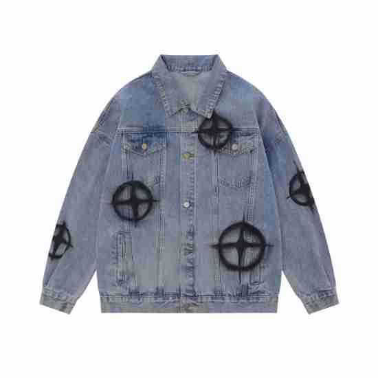 Herrenbekleidung Trendige Herrenbekleidung | handbemalter Jeansmantel Herrenmode Retro-Casual-Cargojacke_voghion.com