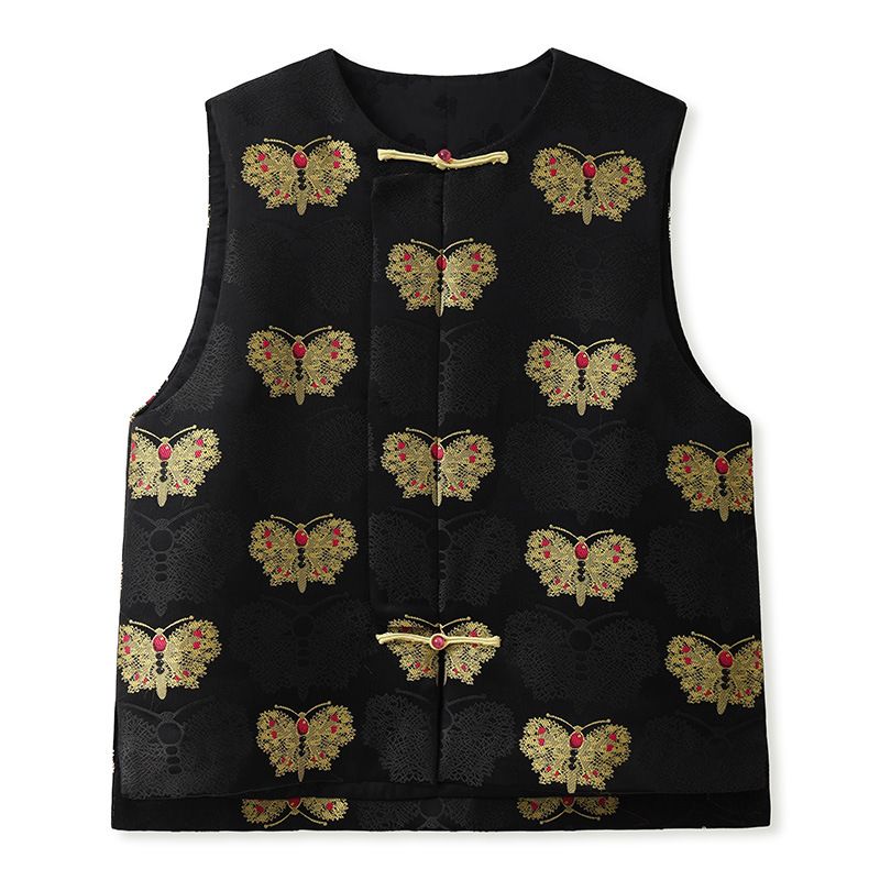 ragazza Nuovo cinese di alta qualità farfalla jacquard imbottito per le donne autunno inverno nazionale bottone gilet retrò stile ZX MX091_voghion.com