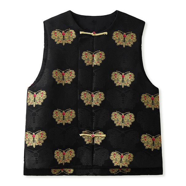 ragazza Nuovo cinese di alta qualità farfalla jacquard imbottito per le donne autunno inverno nazionale bottone gilet retrò stile ZX MX091_voghion.com