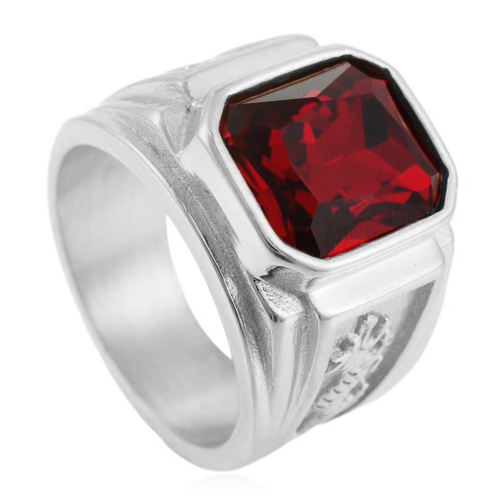 Mücevher Paslanmaz Çok Renkli Çift Ejderha Trend Erkek Kişilik Punk Titanyum Çelik Büyük Yüzük_voghion.com