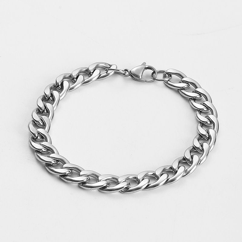Bracciale cubano da uomo in acciaio inossidabile dritto, semplice, lucido, curvo, con etichetta personalizzabile, per coppia hip-hop_voghion.com
