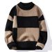 New color blocking sweater for men in autumn and winter, semi high neck knitted base sweater, men's thick warm wool clothes_voghion.com