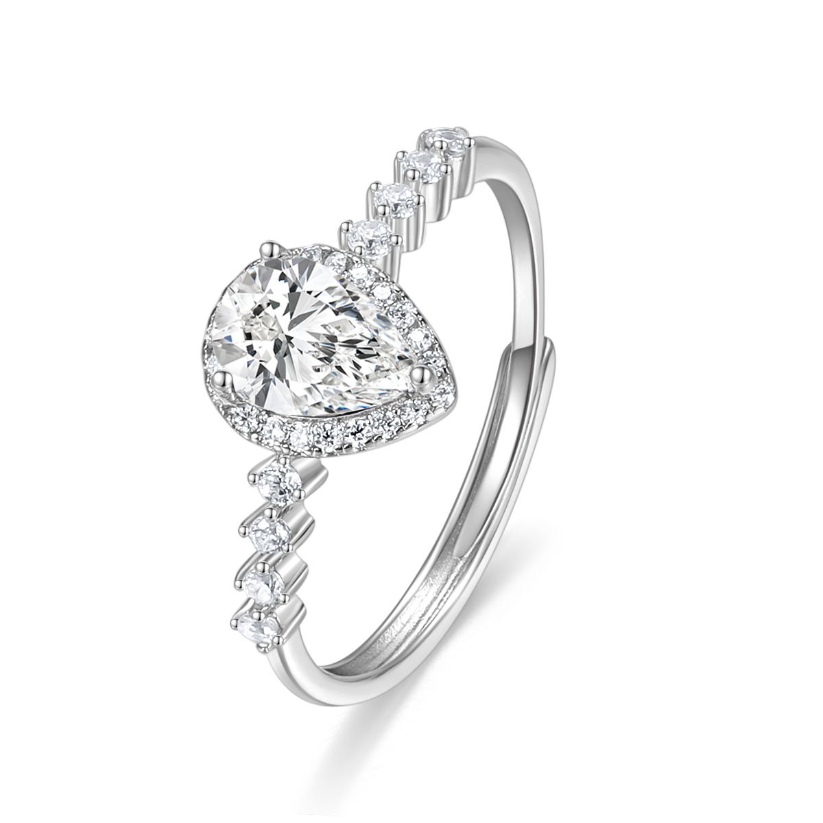 Anello S925 Donna Goccia d'acqua Moda Zircone Quadrato Diamante Moda Temperamento Anello Aperto Diamante Intarsiato Semplice Anello in Argento Sterling_voghion.com