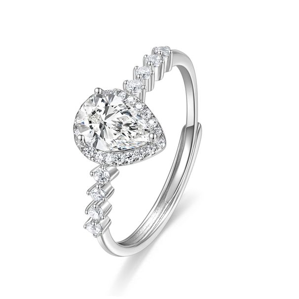 Anello S925 Donna Goccia d'acqua Moda Zircone Quadrato Diamante Moda Temperamento Anello Aperto Diamante Intarsiato Semplice Anello in Argento Sterling_voghion.com