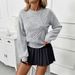 "Women's 3D Floral Knit Sweater – Soft Round Neck Pullover For Autumn & Spring (S/M/L, Greyish)"_voghion.com