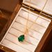 New teardrop shaped faceted super shiny gold zircon pendant simple colorful green crystal stainless steel chain necklace accessories_voghion.com