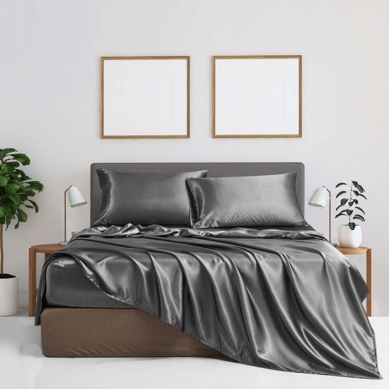 Satin-Bettlaken-Set, 4-teilig, Luxus-Bettwäsche mit Spannbettlaken, Bettlaken und Kissenbezügen, ultraweicher, hautfreundlicher Stoff_voghion.com