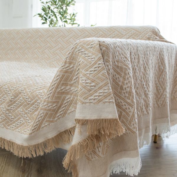 Premium Woven Cotton Sofa Throw Blanket – Nordic Checkered & Waffle Weave (Multiple Sizes & Colorways)_voghion.com