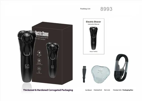 Profesyonel 3D Yüzen Elektrikli Tıraş Makinesi - LED Ekran ve USB Şarjlı IPX7 Su Geçirmez Döner Tıraş Sistemi (3 Bıçaklı, Düşük Gürültü)_voghion.com